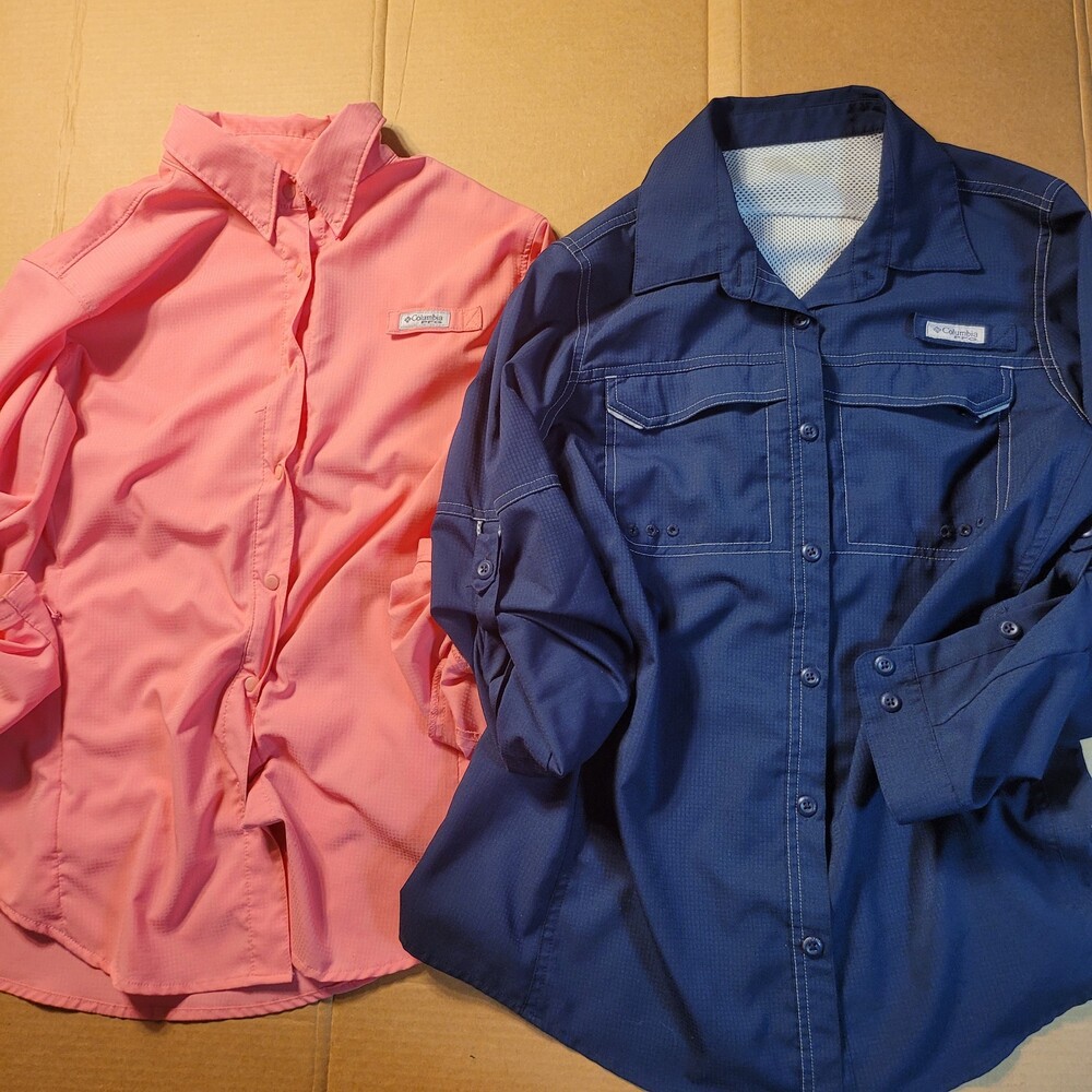 Columbia Shirt Womens Small PFG Fishing Vented Long Sleeve Omni Shade Pink Blue